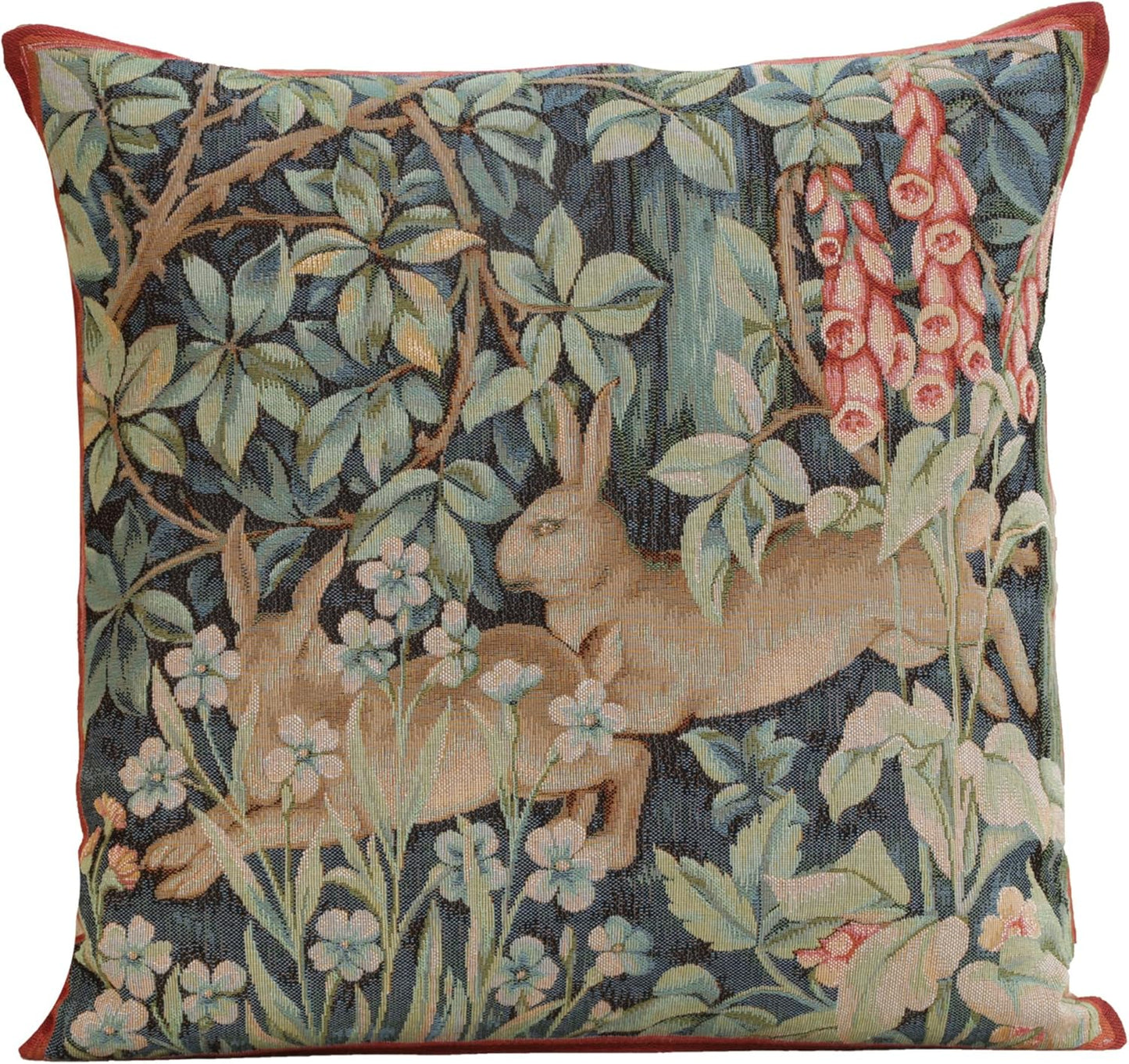 Charlotte Home Furnishings Decorative Tapestry Pillow Cover 14x14 in, Green Hares Couch Throw