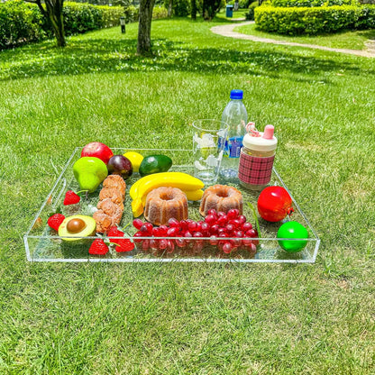 Clear Rectangular 14x20 Inches Acrylic Ottoman Tray Decorative Serving Tray with Cutout Handles