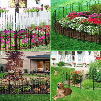 Decorative Garden Fence 17in x10ft, 10 Pack Rustproof Metal No Dig Fence Animal Barrier for Dog