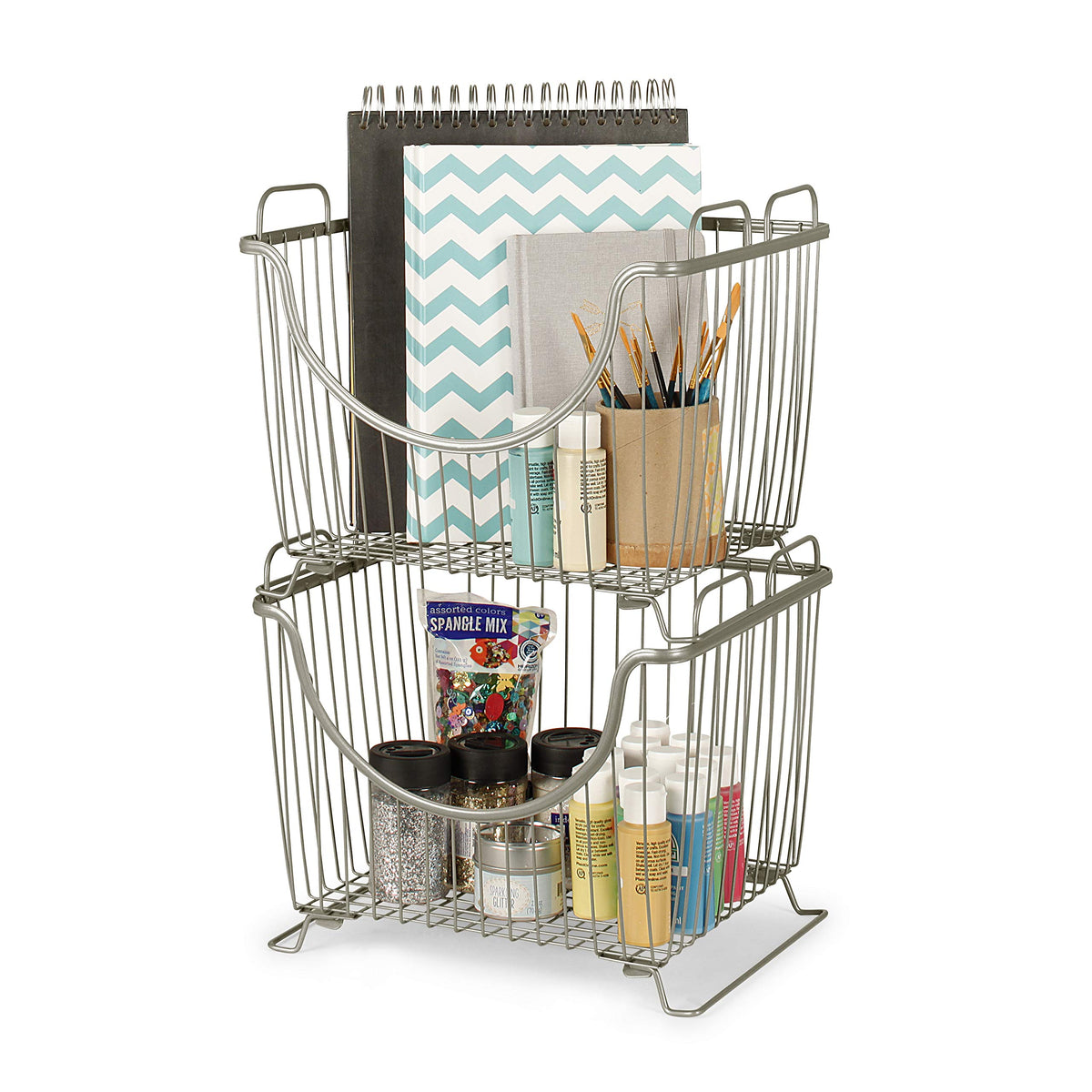 Spectrum Ashley Small Stackable Wire Baskets for Pantry & Kitchen Counter Organizer, Stacking Fruit