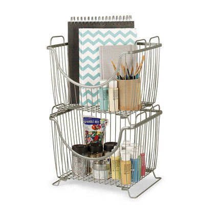 Spectrum Ashley Small Stackable Wire Baskets for Pantry & Kitchen Counter Organizer, Stacking Fruit