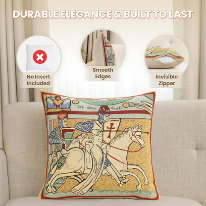 Charlotte Home Furnishings Chevaliers de St.Gregoire Throw Pillow Cover 16" x 16" – Medieval Knight
