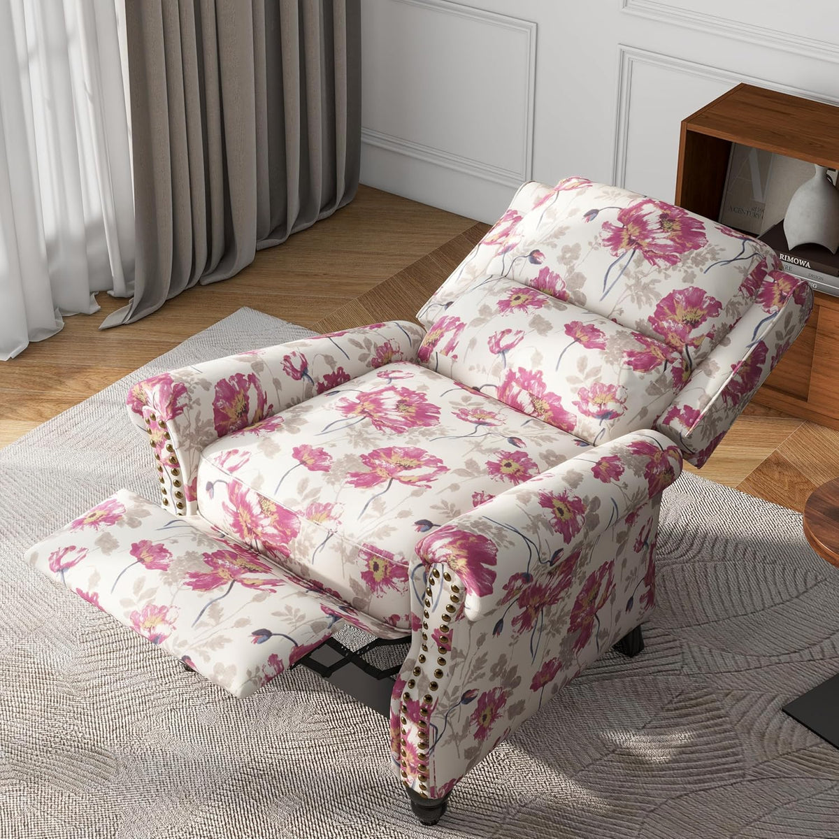 UIXE Pushback Recliner Chair, Fabric Armchair Push Back Accent Chair, Rivet Trim Club Chair Home