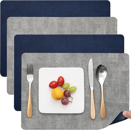 Myir JUN Placemats Dual Sided, Faux Leather Place Mats Set of 4 Indoor Placemat for Dining Table