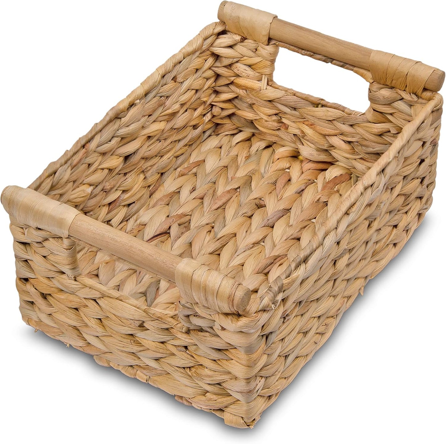 VATIMA Hyacinth Small Wicker Basket 11.6x8.1x4.9" - Bathroom Organizer, Wooden Handle, Decorative