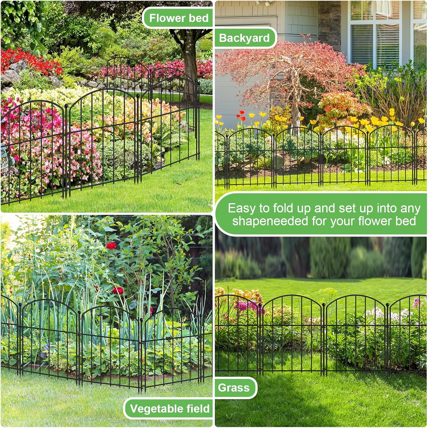 Decoration Garden Fence 17in x 10ft, 10 Pack Rustproof Metal Animal Barrier Fence, Arched Flower