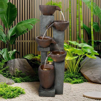 Naturefalls 39” H Modern Outdoor Fountain - 5 Crocks Outdoor Garden Fountains with Contemporary