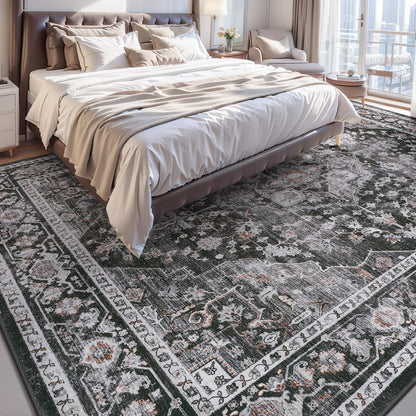 AMOAMI-Area Rug 8X10 Rugs for Living Room-Vintage Soft Black Rugs for Bedroom-Non Slip