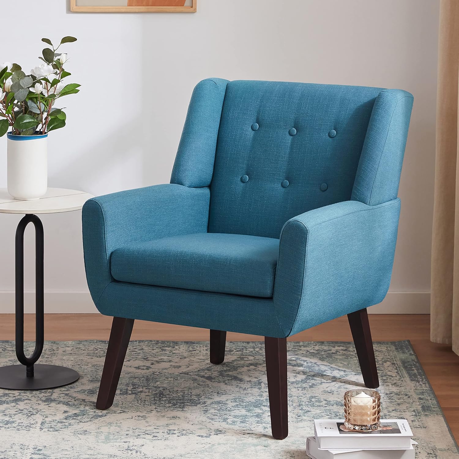 HUIMO Button-Tufted Accent Chairs,Upholstered Reading Living Room Chair,Mid Century Modern Chair