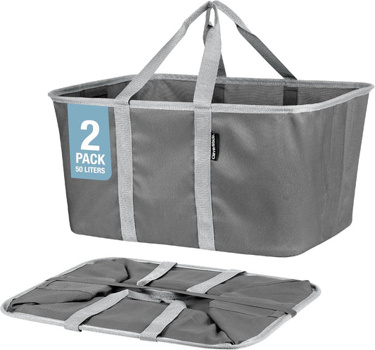 CleverMade Collapsible Laundry Tote - Charcoal Gray 2-Pack 50L - Foldable Storage Organization