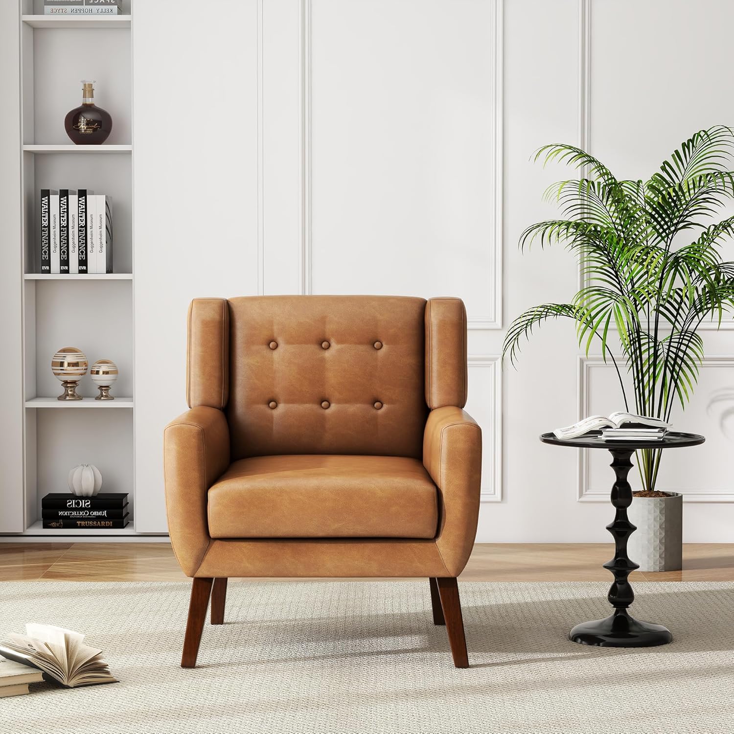 UIXE Faux Leather Accent Chairs Set of 4, Modern Arm Club Chair Upholstered Armchair for Living