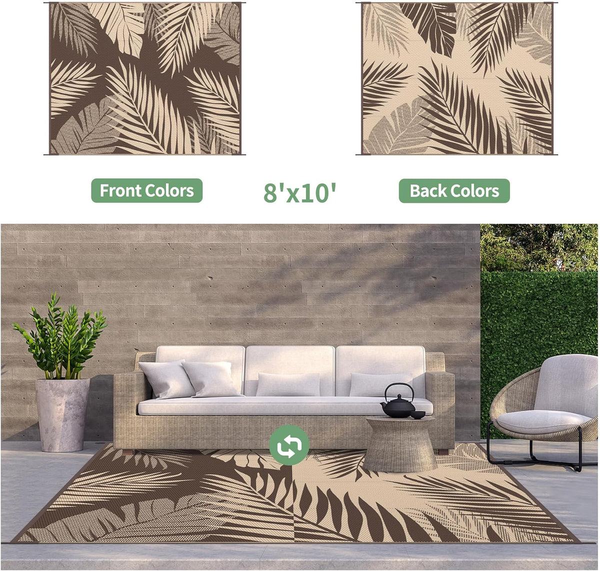 GENIMO Outdoor Rug 8' x 10' Waterproof for Patios Clearance, Reversible Outdoor Plastic Straw