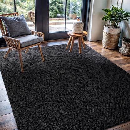 CAMILSON Easy Jute Rug 5x7, Indoor Outdoor Dark Gray Black Farmhouse Area Rugs for Living Room
