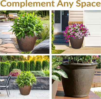 Sunnydaze 24-Inch Anjelica Large Plastic Pot for Plants - Outdoor Polyresin Round Planter with