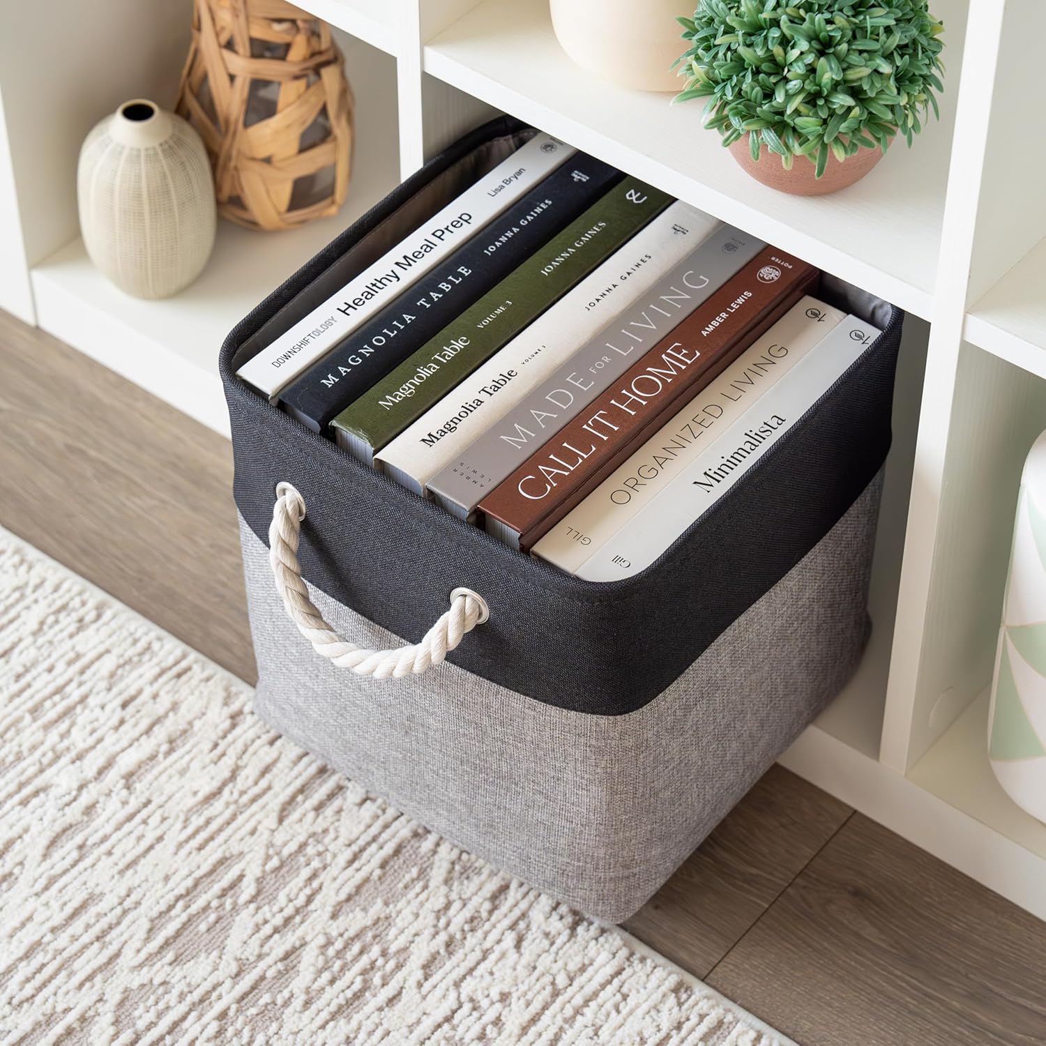 OrganiHaus 11x11 Cube Storage Bins 4 Pack, Foldable Cube Storage Organizer w/ Rope Handles