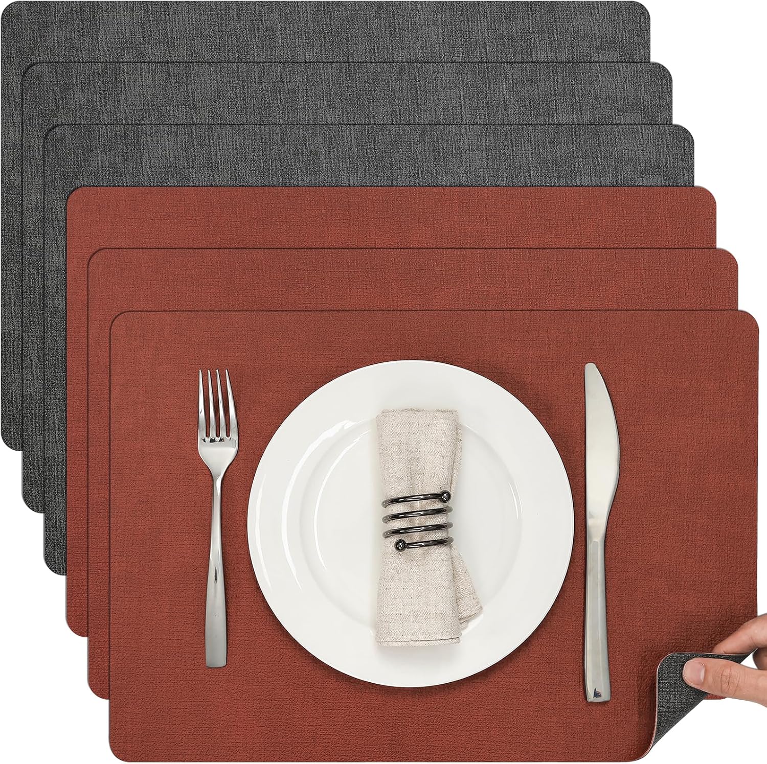 Myir JUN Placemats Dual Sided, Faux Leather Place Mats Set of 6 Indoor for Dining Table Non-Slip