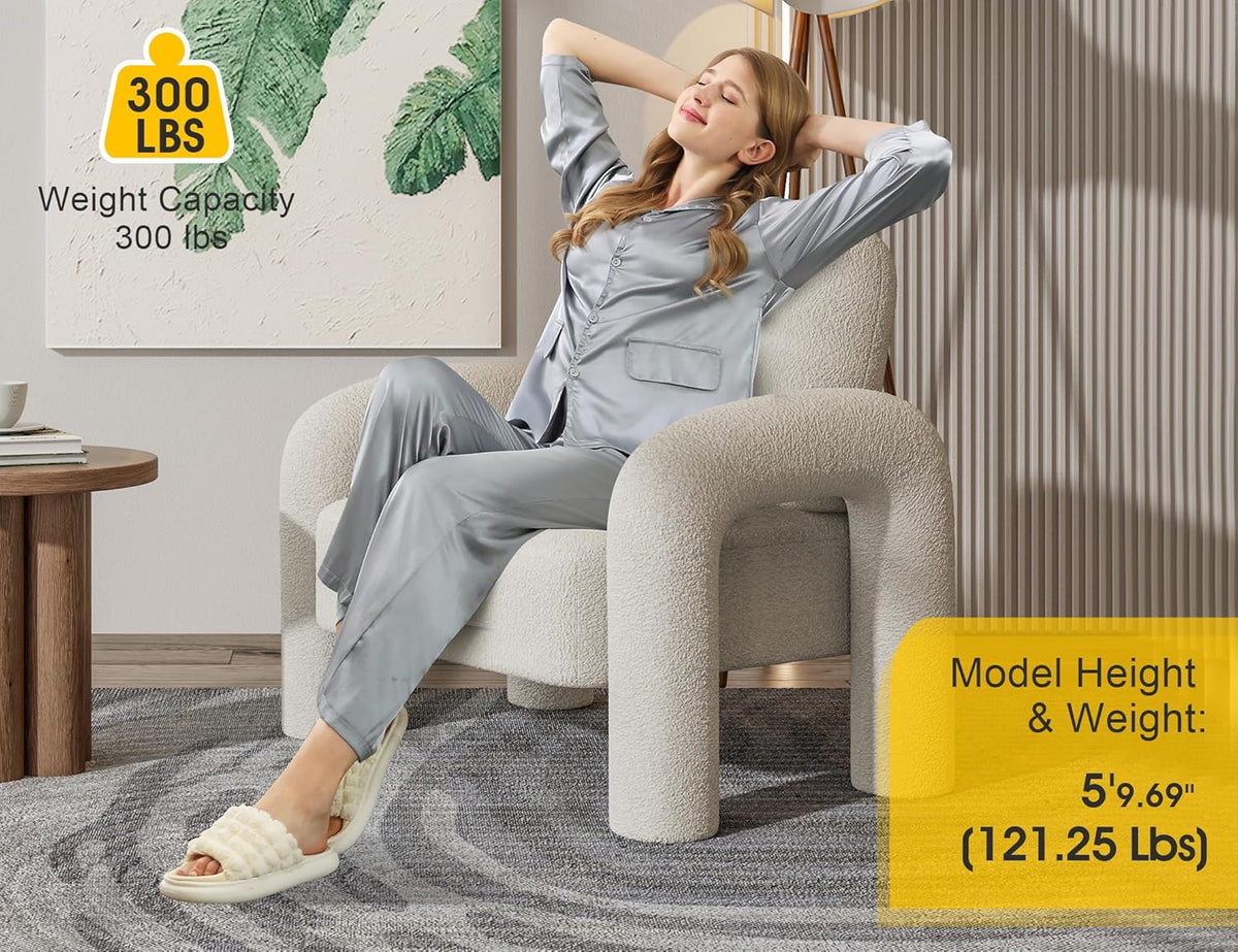 Modern Sherpa Accent Chair, Teddy Upholstered Arm Single Sofa, Cozy Fluffy Reading Chair for Living