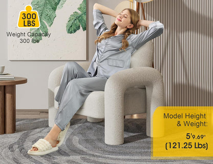 Modern Sherpa Accent Chair, Teddy Upholstered Arm Single Sofa, Cozy Fluffy Reading Chair for Living
