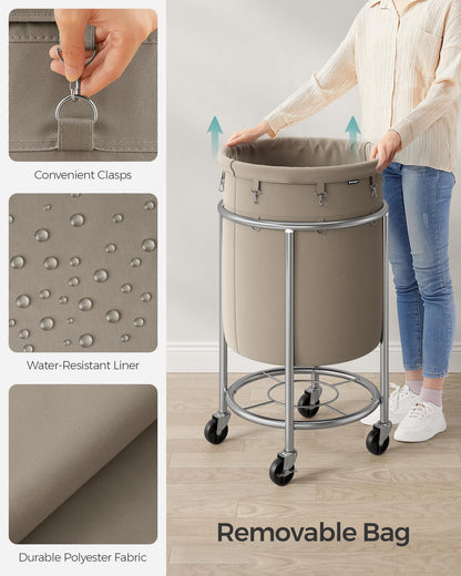 SONGMICS Laundry Basket, Rolling Steel Frame with 2 Locking Wheels, 110 L