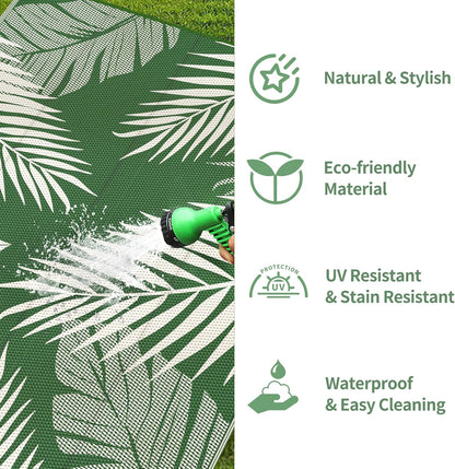 GENIMO Outdoor Rug 9' x 12' Waterproof for Patios Clearance, Reversible Outdoor Plastic Straw