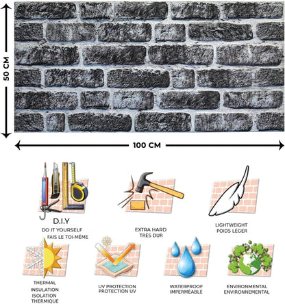 Dundee Deco 3D Wall Panels Faux Brick - Cladding, Charcoal White Stone Look Wall Paneling