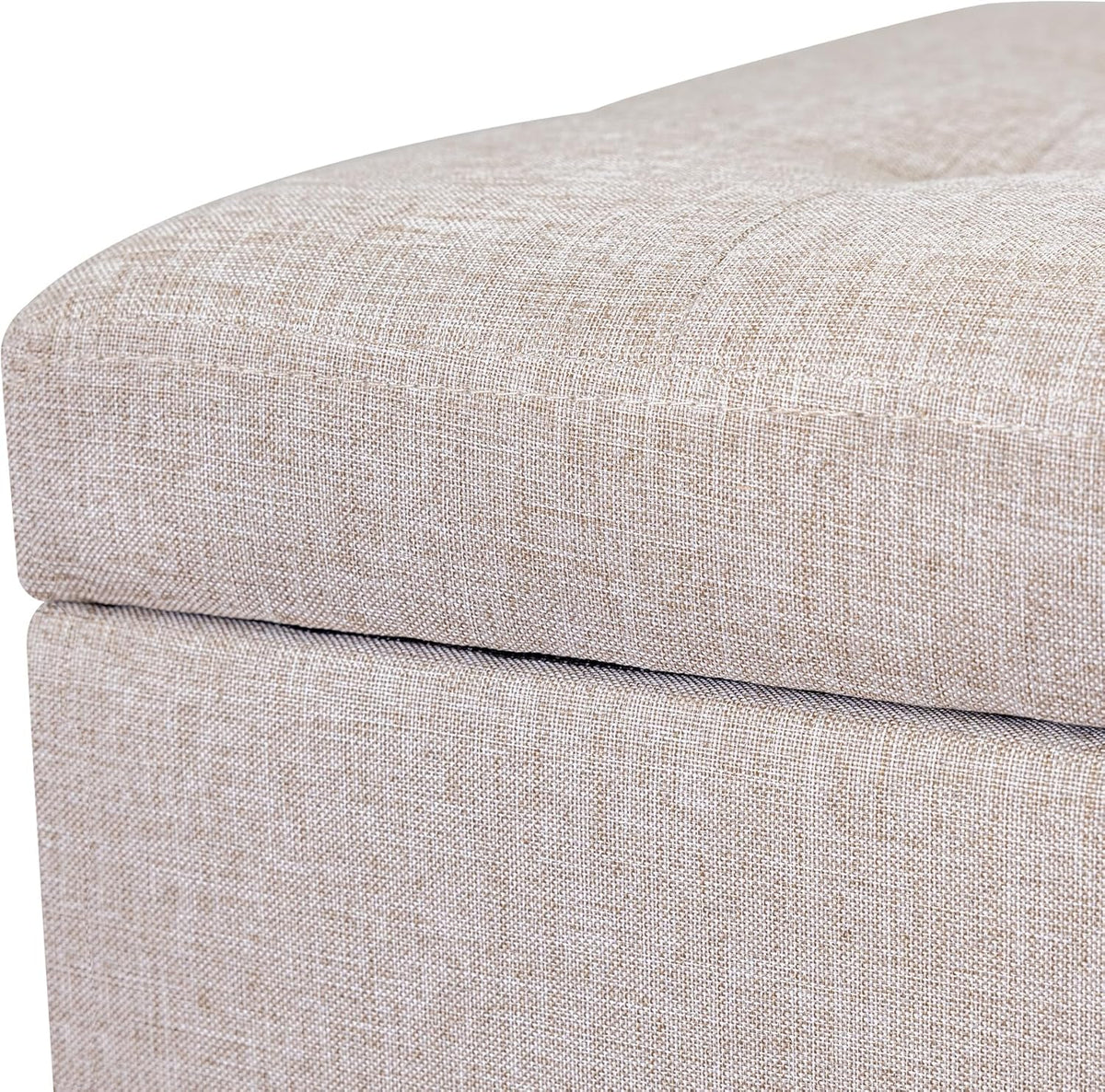 Adeco 18 Inch High Cube Ottoman Storage, Linen Chair Foot Stools, Upholstered Vanity Stool with