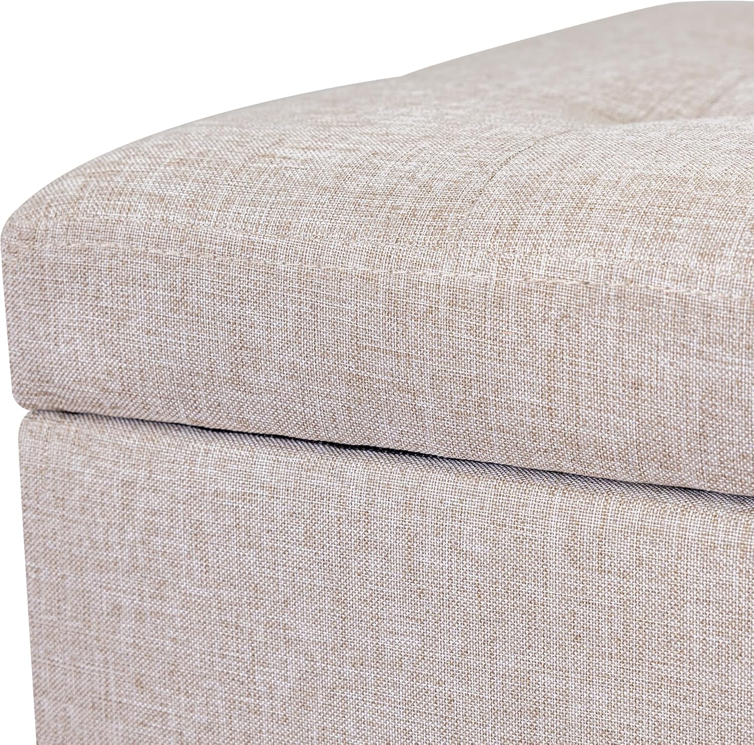 Adeco 18 Inch High Cube Ottoman Storage, Linen Chair Foot Stools, Upholstered Vanity Stool with