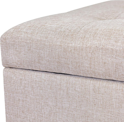 Adeco 18 Inch High Cube Ottoman Storage, Linen Chair Foot Stools, Upholstered Vanity Stool with