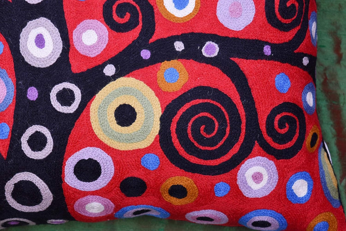 Klimt Tree of Life Pillow Cover | Red Floral Pillowcase | Flower Accent Pillows |Suzani Cushions |