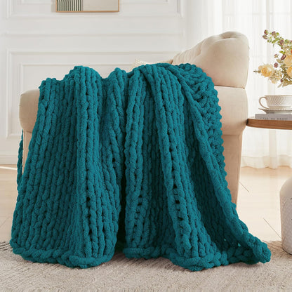 Carriediosa Chunky Knit Throw Blanket 60" X 80" Twin, 100% Hand Made Large Chenille Loop Yarn Soft