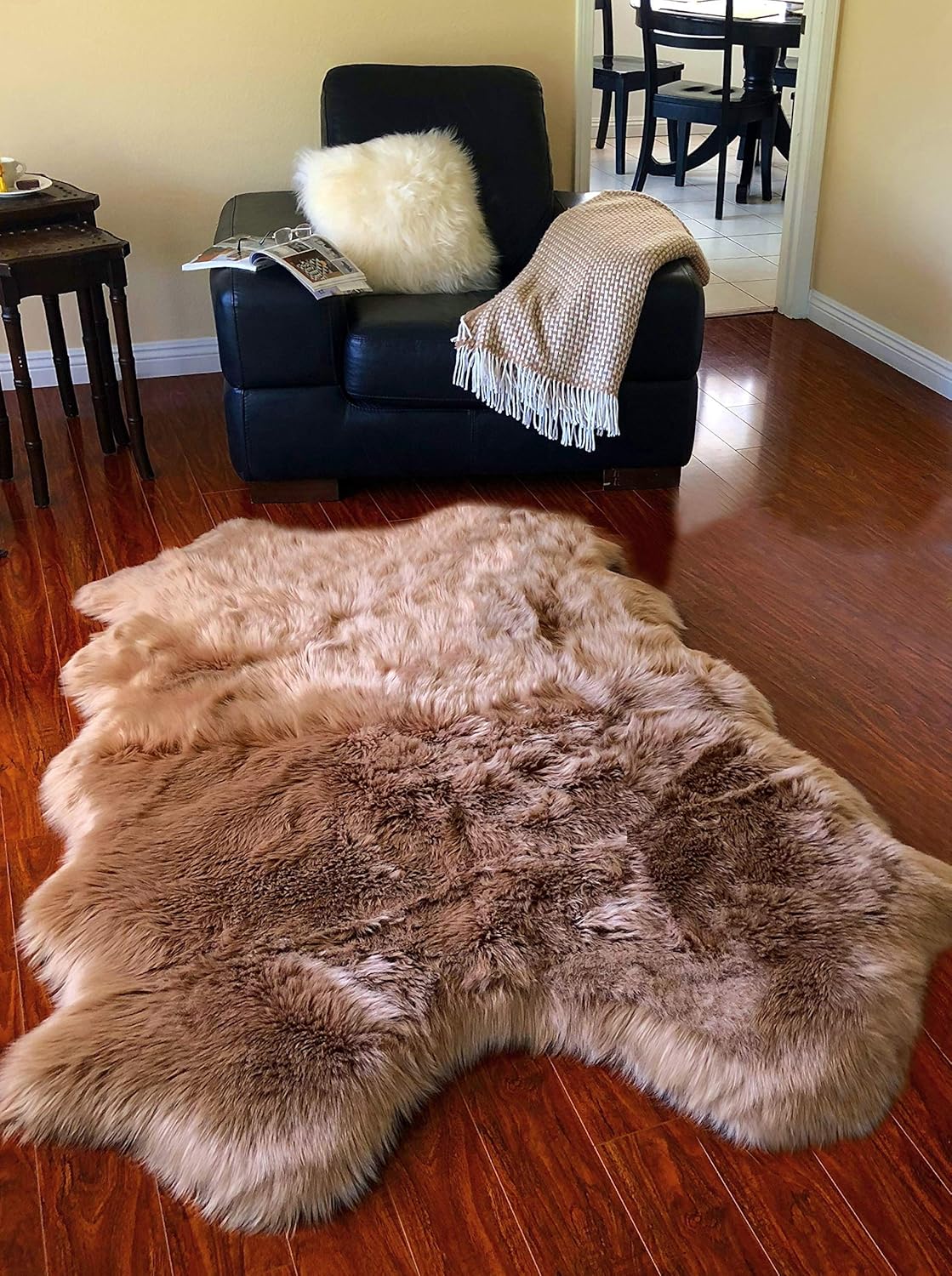 LAMBZY Faux Sheepskin Hypoallergenic Free Shape Silky Shag Rug, Luxury Shaggy Silky Plush Carpet