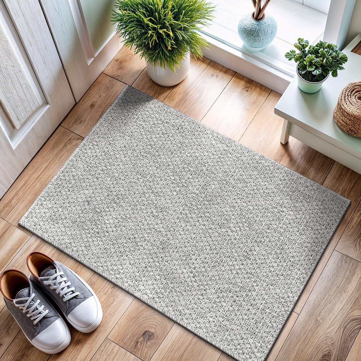 CAMILSON Easy Jute Rug 2x3, Indoor Outdoor Gray Color Farmhouse Area Rugs for Living Room and