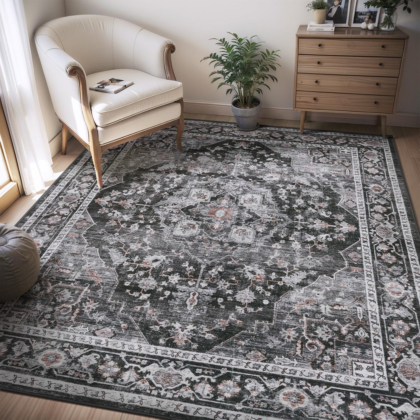 AMOAMI-4X6 Area Rugs for Living Room -Soft Vintage Bedroom Rug-Non Slip Washable Rug-Throw Rugs for
