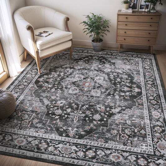 AMOAMI-4X6 Area Rugs for Living Room -Soft Vintage Bedroom Rug-Non Slip Washable Rug-Throw Rugs for