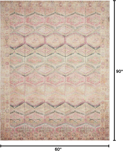 Loloi Layla Collection LAY-17 Pink/Lagoon 5'-0" x 7'-6" .13" Thick Area Rug, Soft, Durable, Vintage