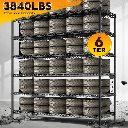 REIBII 83"H Storage Shelves 3840LBS Metal Shelving Unit Garage Shelving Heavy Duty 6 Tier