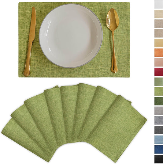 Demetex Table Placemats Set of 8 Olive Green Linen Place Mats Washable Fabric Plate Mats for Picnic