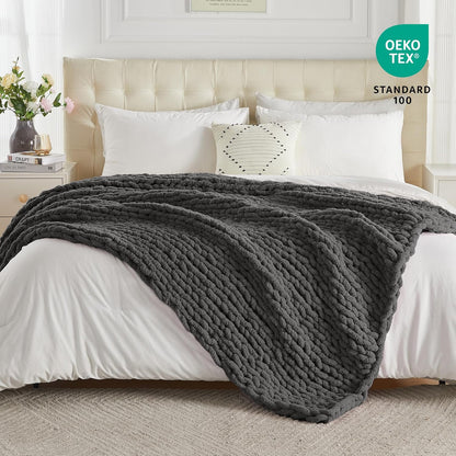 Carriediosa Chunky Knit Throw Blanket 50" X 60", 100% Hand Made Large Chenille Loop Yarn Soft