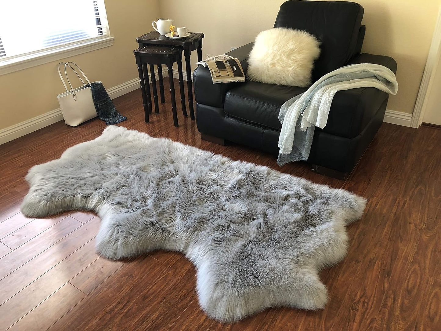 LAMBZY Faux Sheepskin Hypoallergenic Free Shape Silky Shag Rug, Luxury Shaggy Plush Carpet for