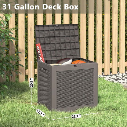 31 Gallon Deck Box, Resin Outdoor Storage Box, Waterproof and UV Resistant Deck Box, Lightweight