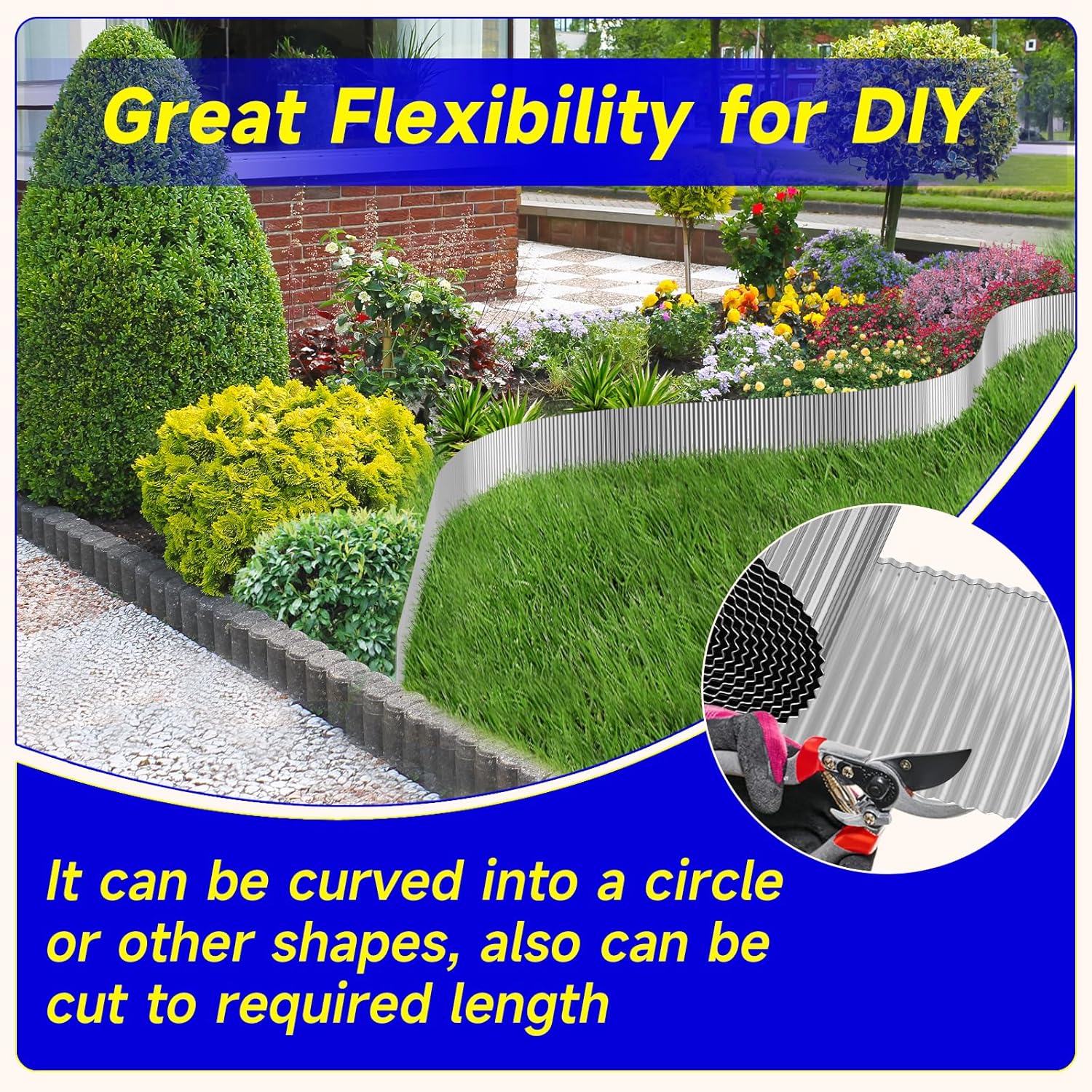 Corrugated Garden Edging,8"×20Ft Galvanized Steel Landscape Edging & Lawn Edging Border,Metal