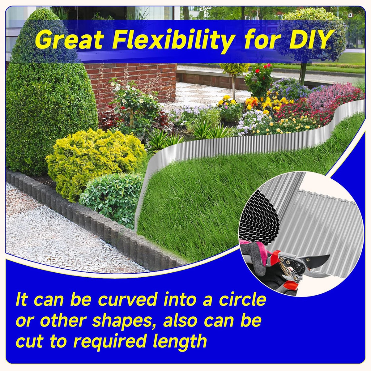 Corrugated Garden Edging, 10"×10Ft Galvanized Steel Landscape Edging & Lawn Edging Border, Metal