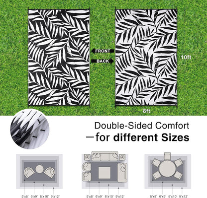 OLANLY Waterproof Outdoor Rug 8x10 ft, Reversible Outdoor Plastic Straw Rug with Leaf Pattern, RV