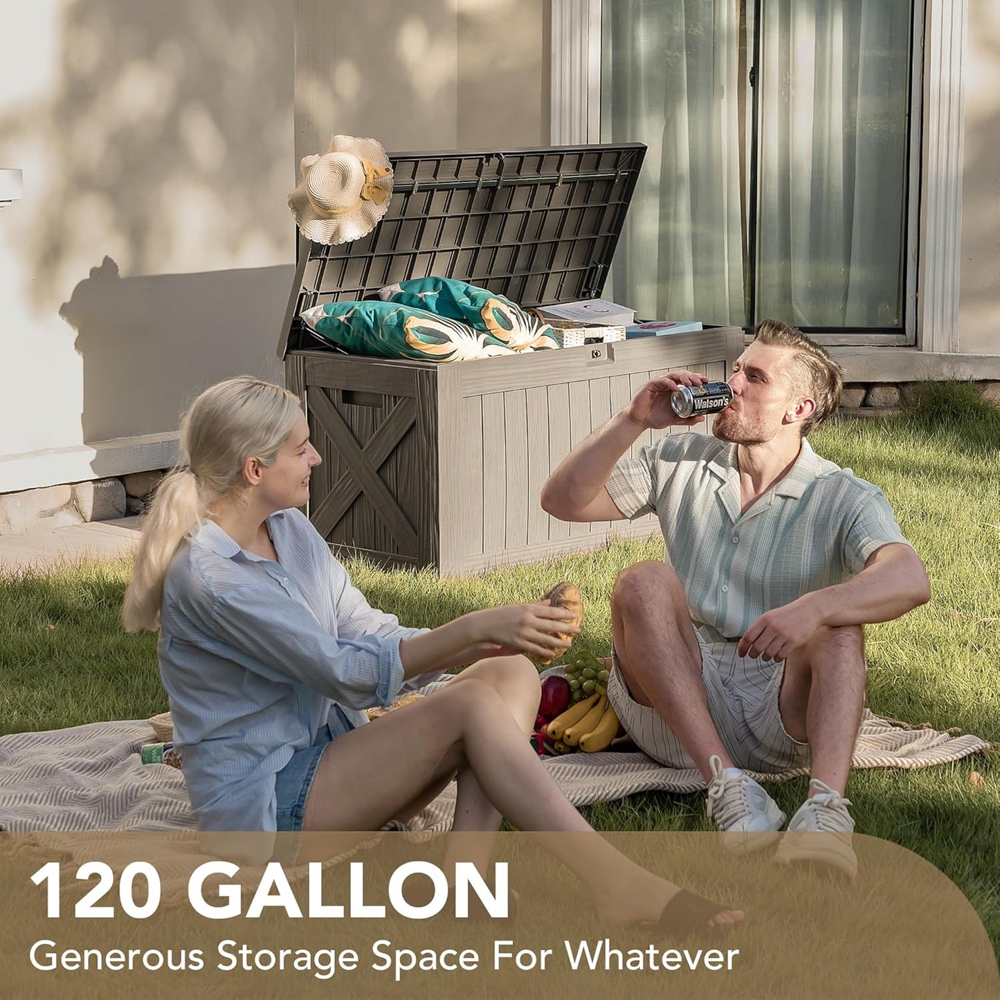 Devoko 120 Gallon Deck Box Resin Outdoor Storage Box Waterproof for Patio, Large Outdoor Storage
