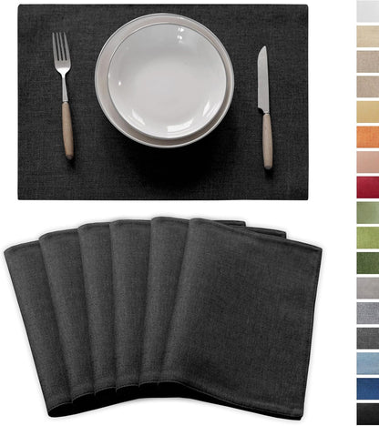 Demetex Cloth Placemats Set of 6 Black Stain Resistant Place Mats Oil Proof Washable Plate Mats for