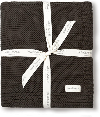 MakeMake Organics Organic Throw Blanket GOTS Certified Organic Cotton Blanket Knit Couch Bed Fall