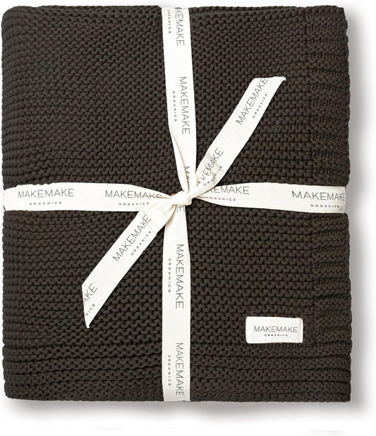 MakeMake Organics Organic Throw Blanket GOTS Certified Organic Cotton Blanket Knit Couch Bed Fall