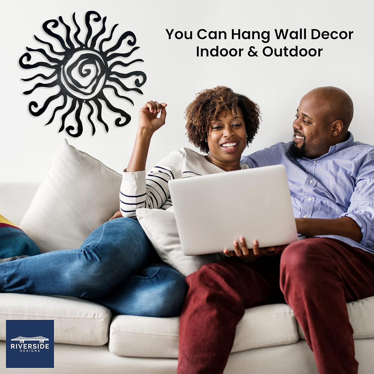Riverside Designs Wacky Sun Metal Wall Art Indoor/Outdoor Decor - 30" Black Rust Proof Wall