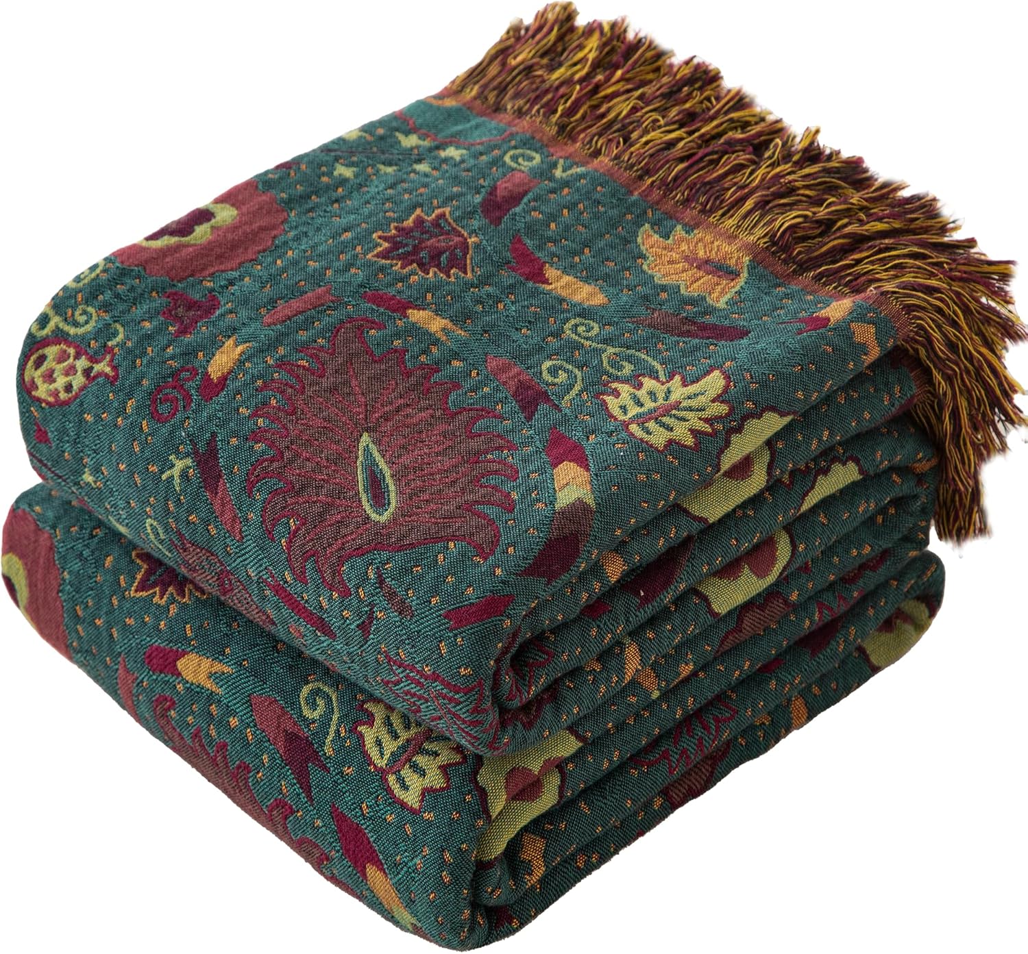 Boho Throw Blanket Full Size, Extra Large Soft Cozy Cotton Muslin Quilt Blanket for Bed Decor