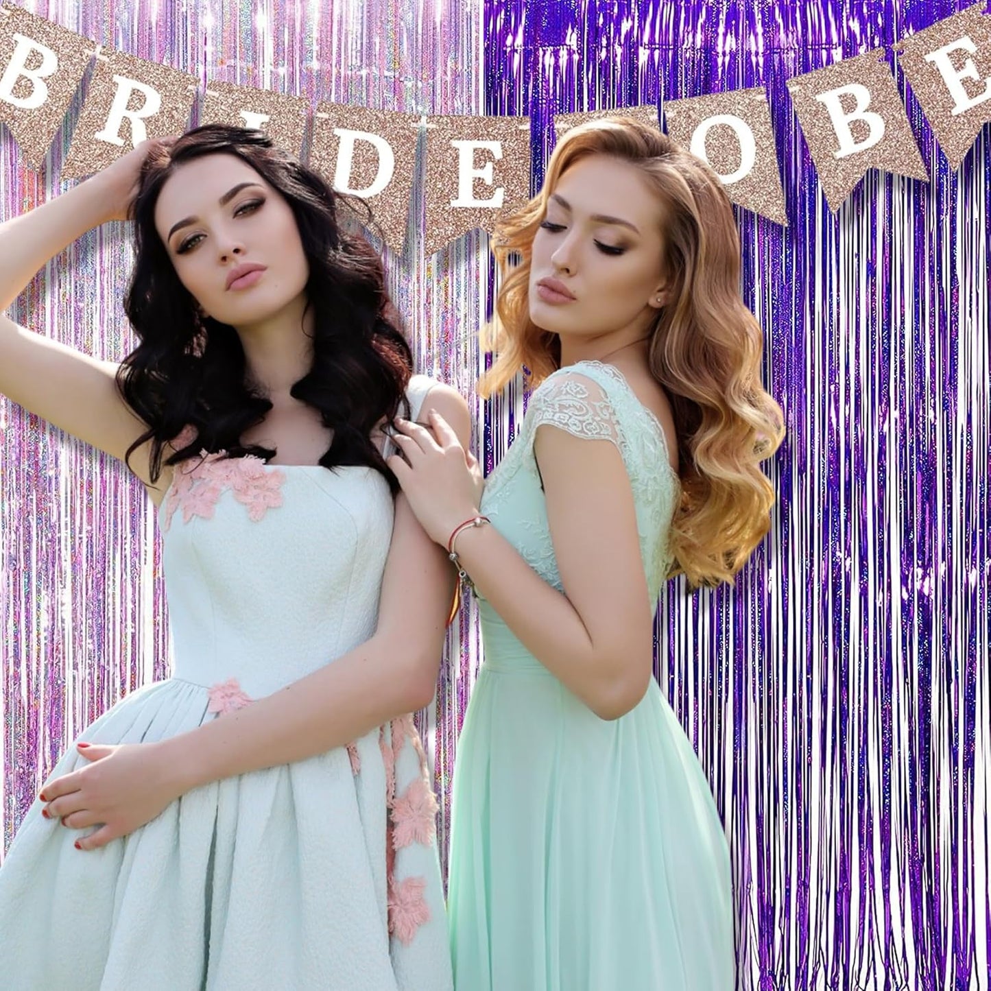 BRAVESHINE 1 Purple 1 Pink Streamers Party Photo Backdrop - 3.2 ft x 8.2 ft Metallic Tinsel Foil